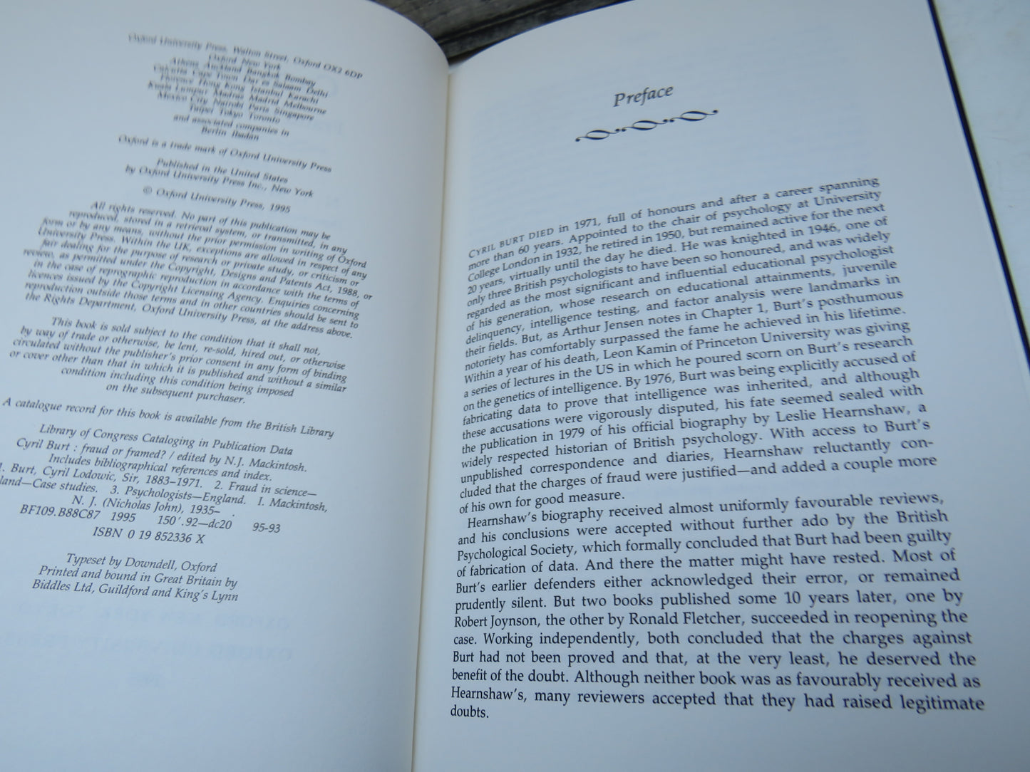 Cyril Burt Fraud or Framed? Edited By N. J. Mackintosh 1995