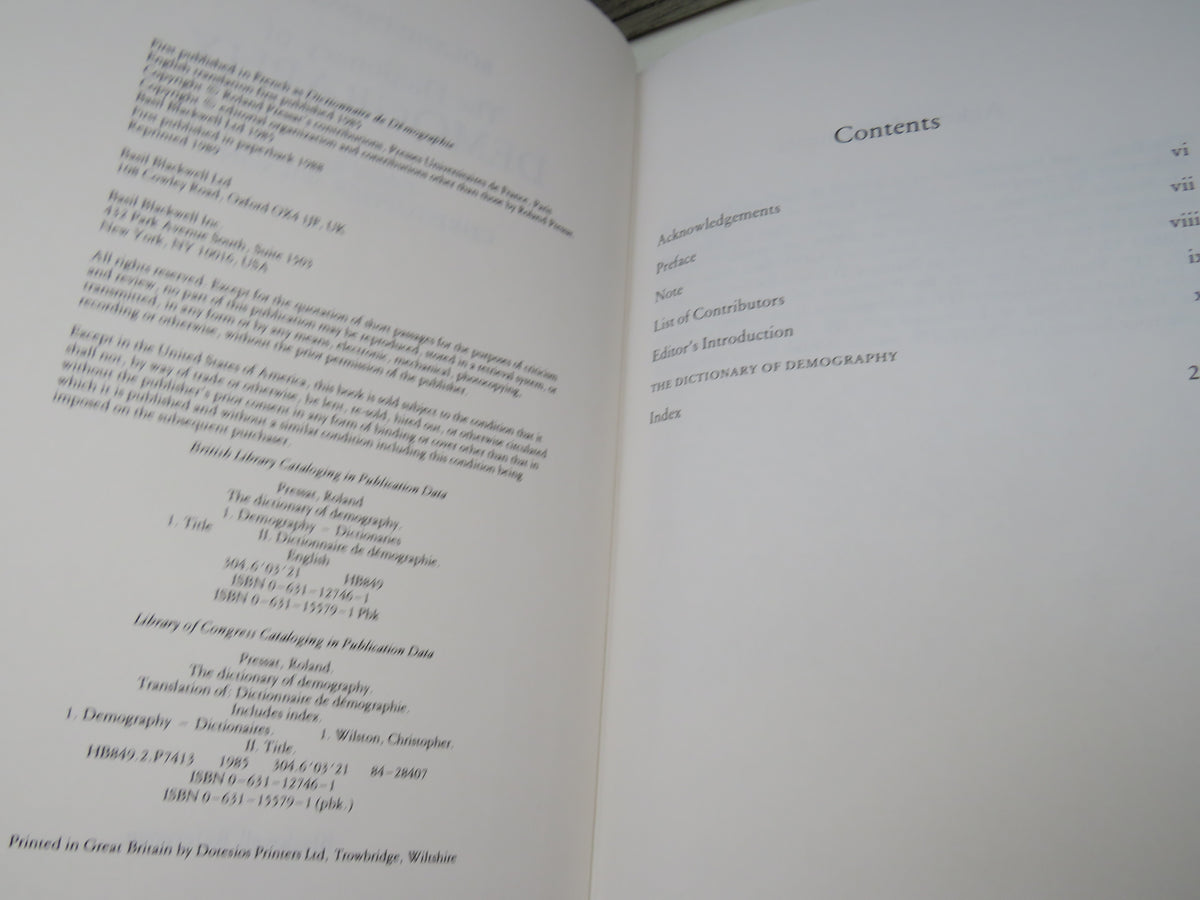 The Dictionary of Demography By Roland Pressat 1989