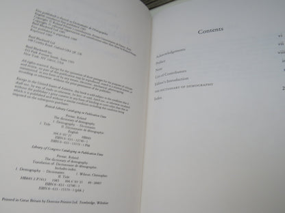 The Dictionary of Demography By Roland Pressat 1989