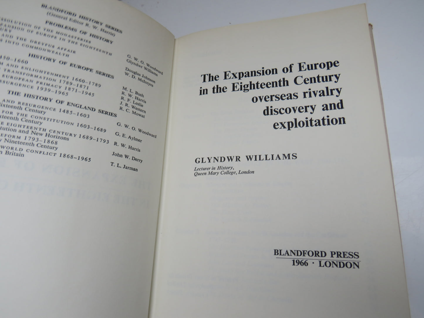 The Expansion of Europe In the Eighteenth Century By Glyndwr Williams 1966
