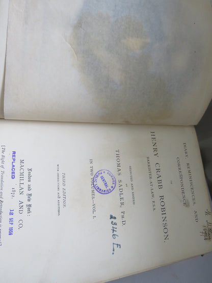 Diary, Reminiscences, and Correspondence of Henry Crabb Robinson By Thomas Sadler 1872 book image 3