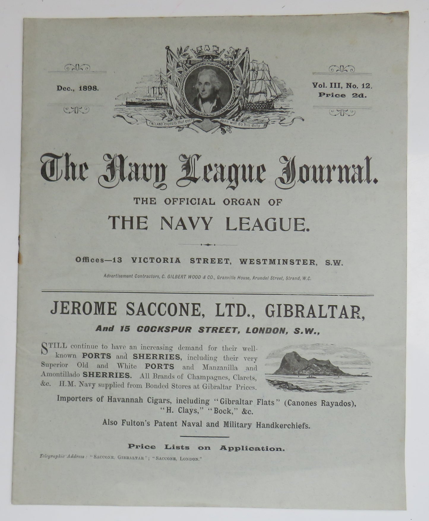 The Navy League Journal The Official Organ of The Navy League December 1898, Vintage