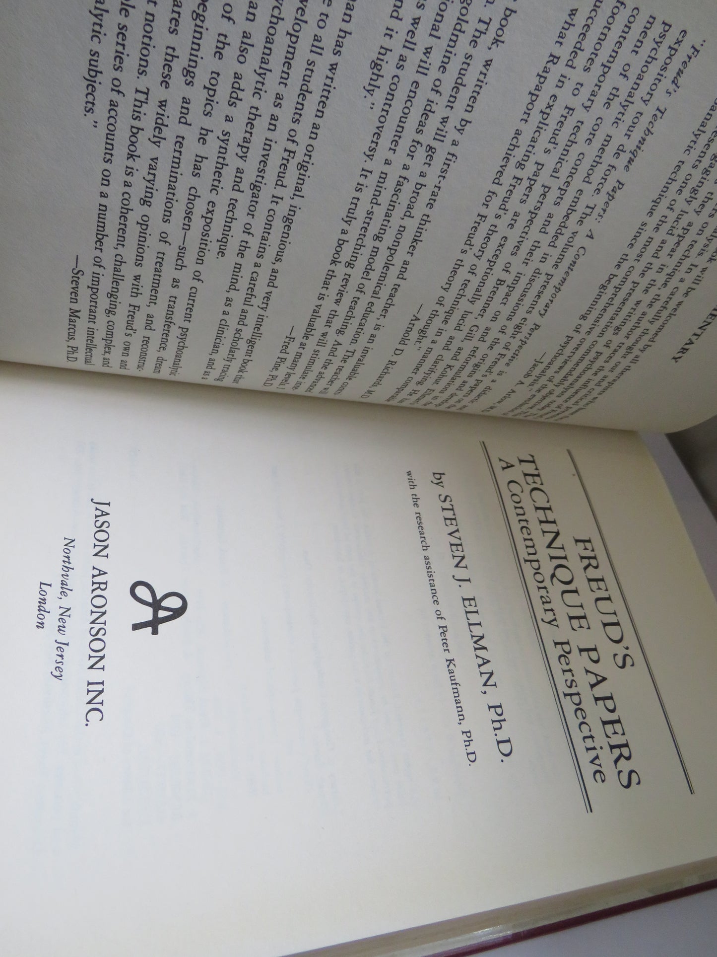 Freud's Technique Papers A Contemporary Perspective By Steven J. Ellman 1991