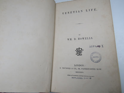 Venetian Life by WM. D. Howells, 1866, Antique Book book image 4