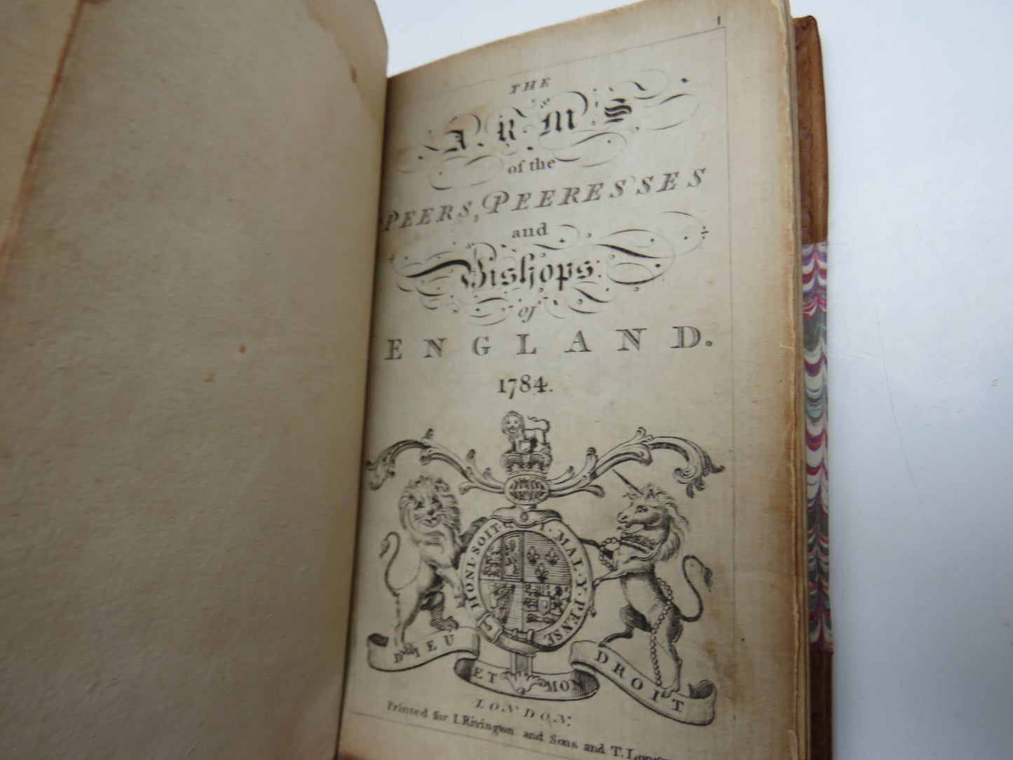 Rare Book, Peers Arms, The Arms of the Peers, Peeresses and Bishops of England, 1784