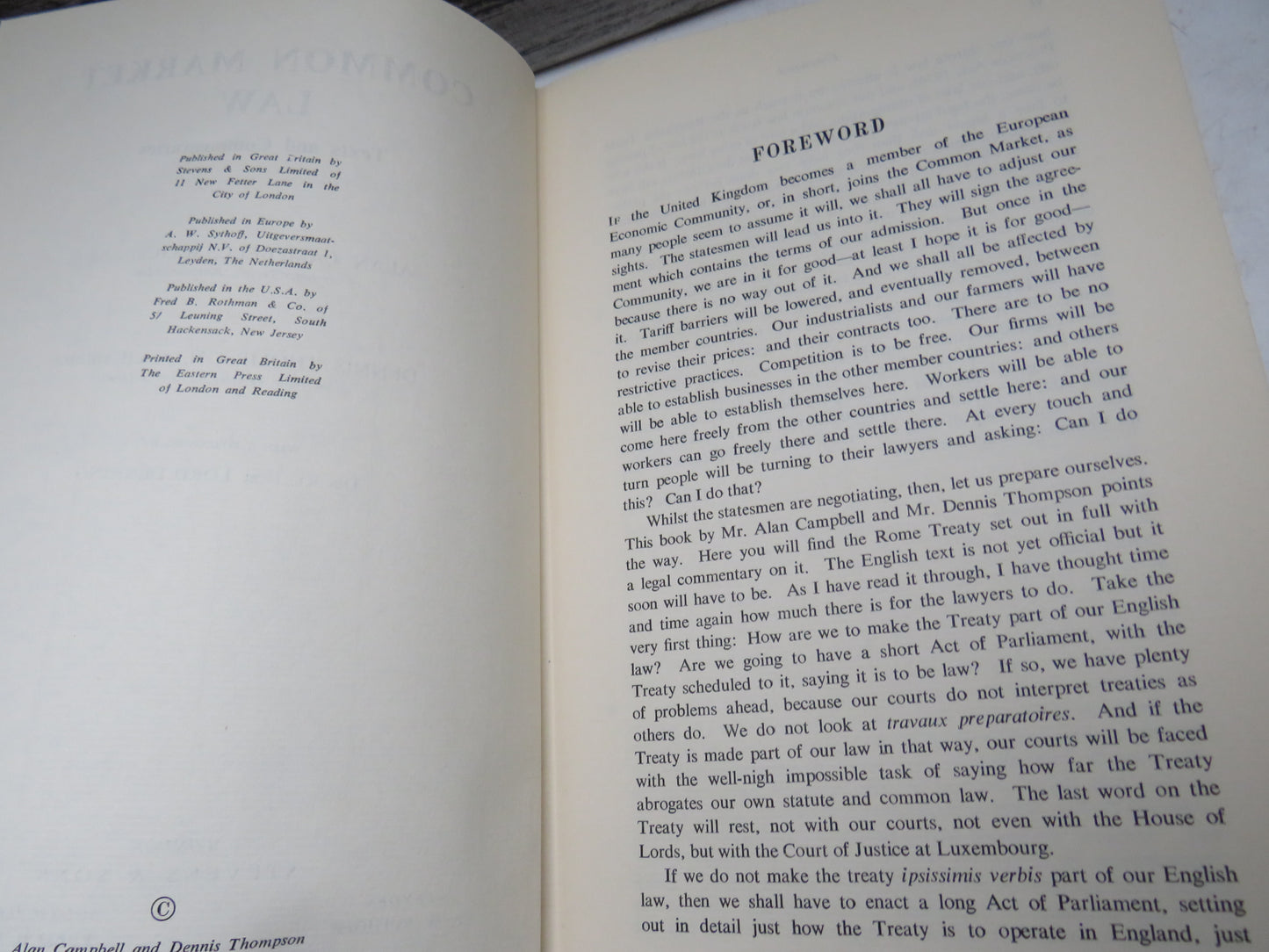 Common Market Law Texts and Commentaries By Alan Campbell and Dennis Thompson 1962