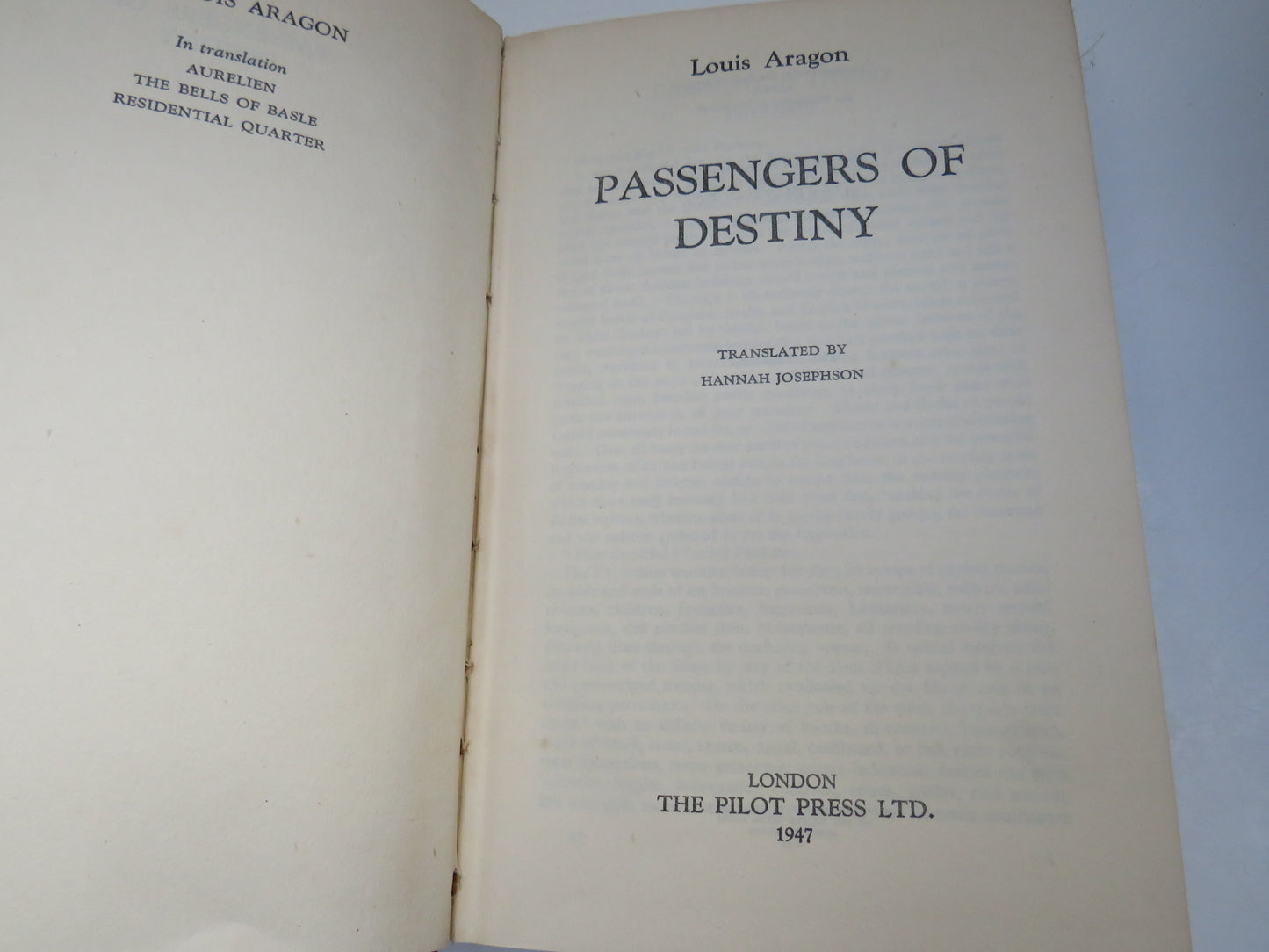 Passengers of Destiny By Louis Aragon Translated By Hannah Josephson 1947