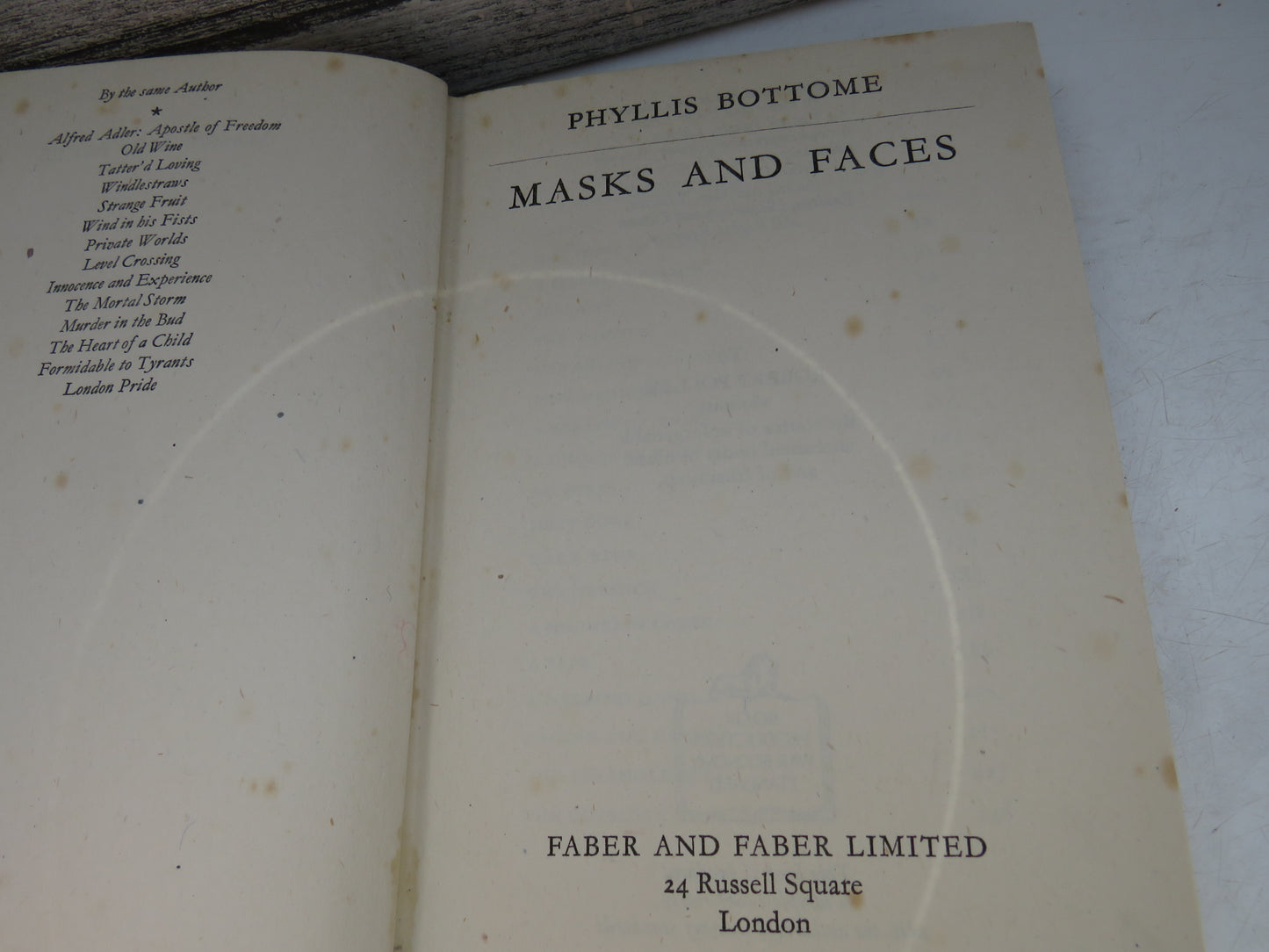 Masks and Faces By Phyllis Bottome 1944