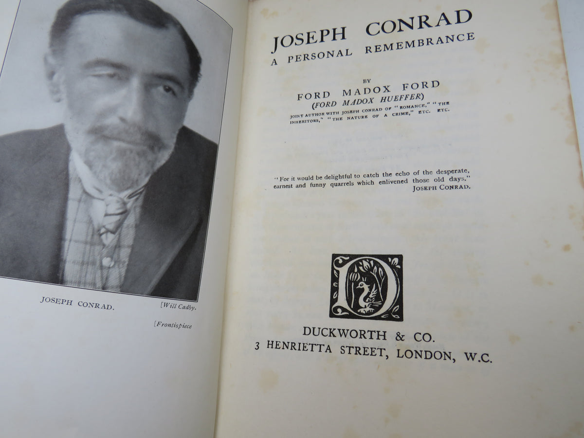 Joseph Conrad A Personal Remembrance By Ford Madox Ford 1924 1st Edition