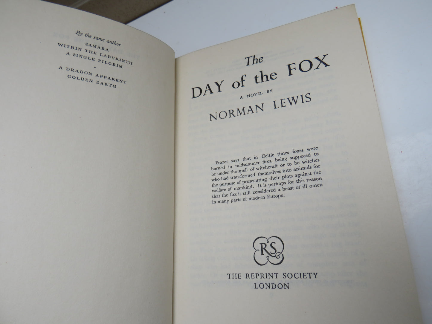 The Day of the Fox, a Novel by Norman Lewis, 1957