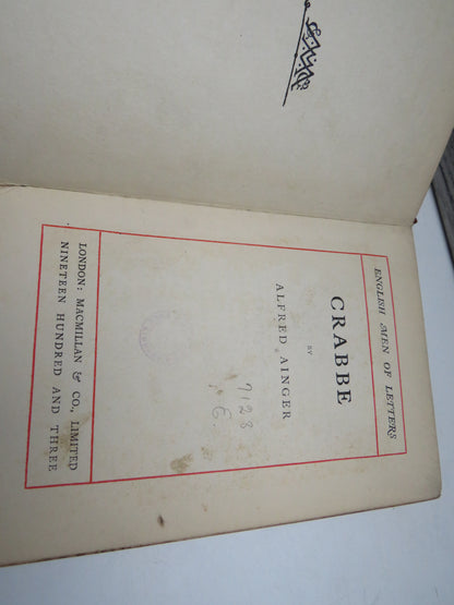 Crabbe By Alfred Ainger 1903 "English Men of Letters"