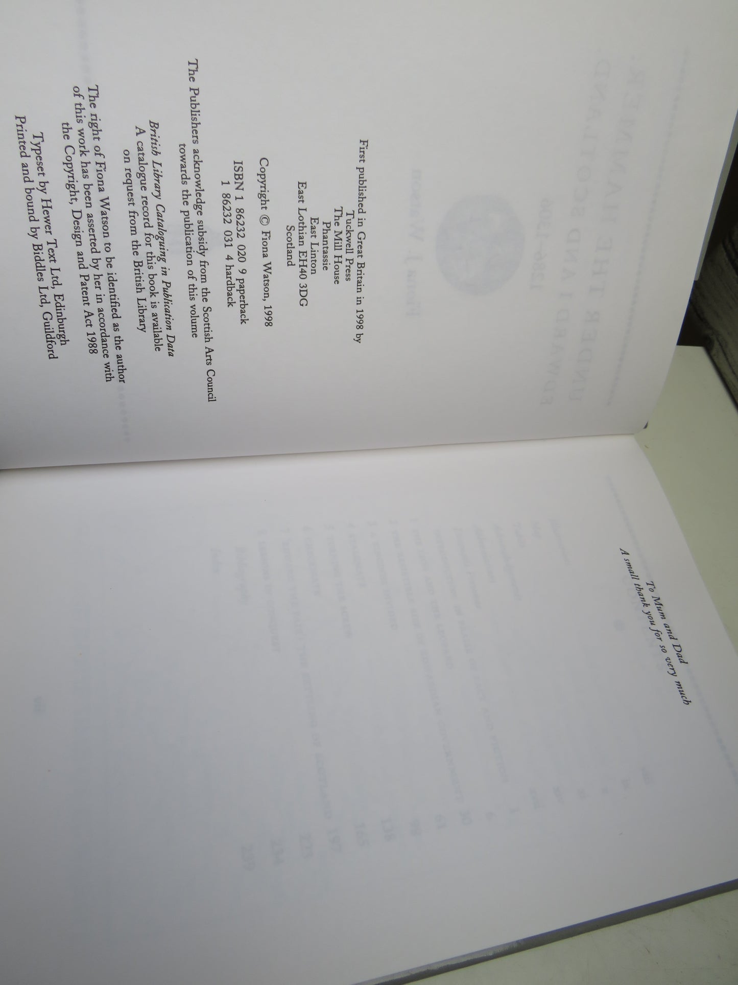 Under The Hammer: Edward I and Scotland, 1286-1306 By Fiona J. Watson 1998