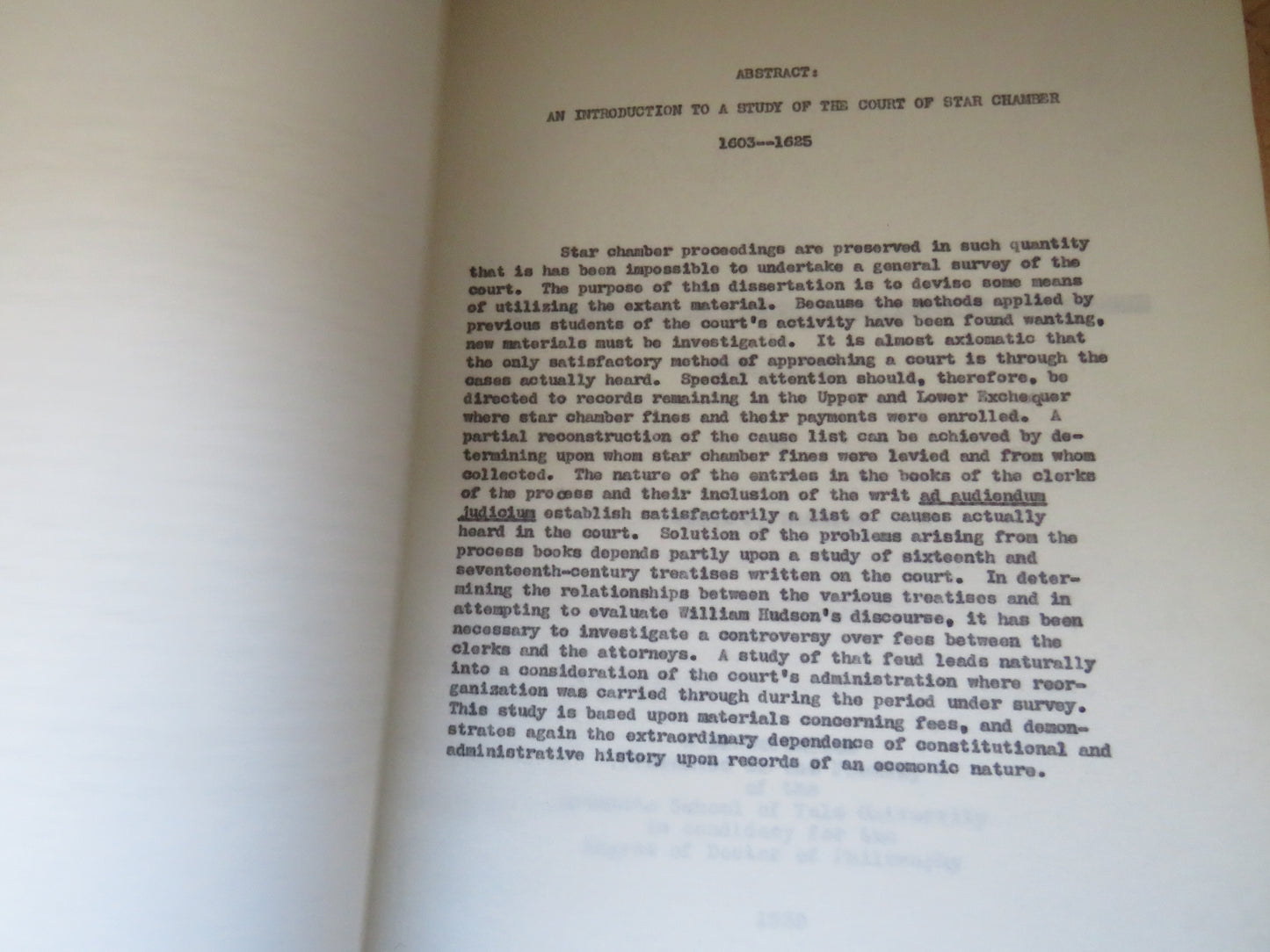 An Introduction To A Study Of The Court of Star Chamber 1603-1625 By James F. Mathias 1939 Dissertation