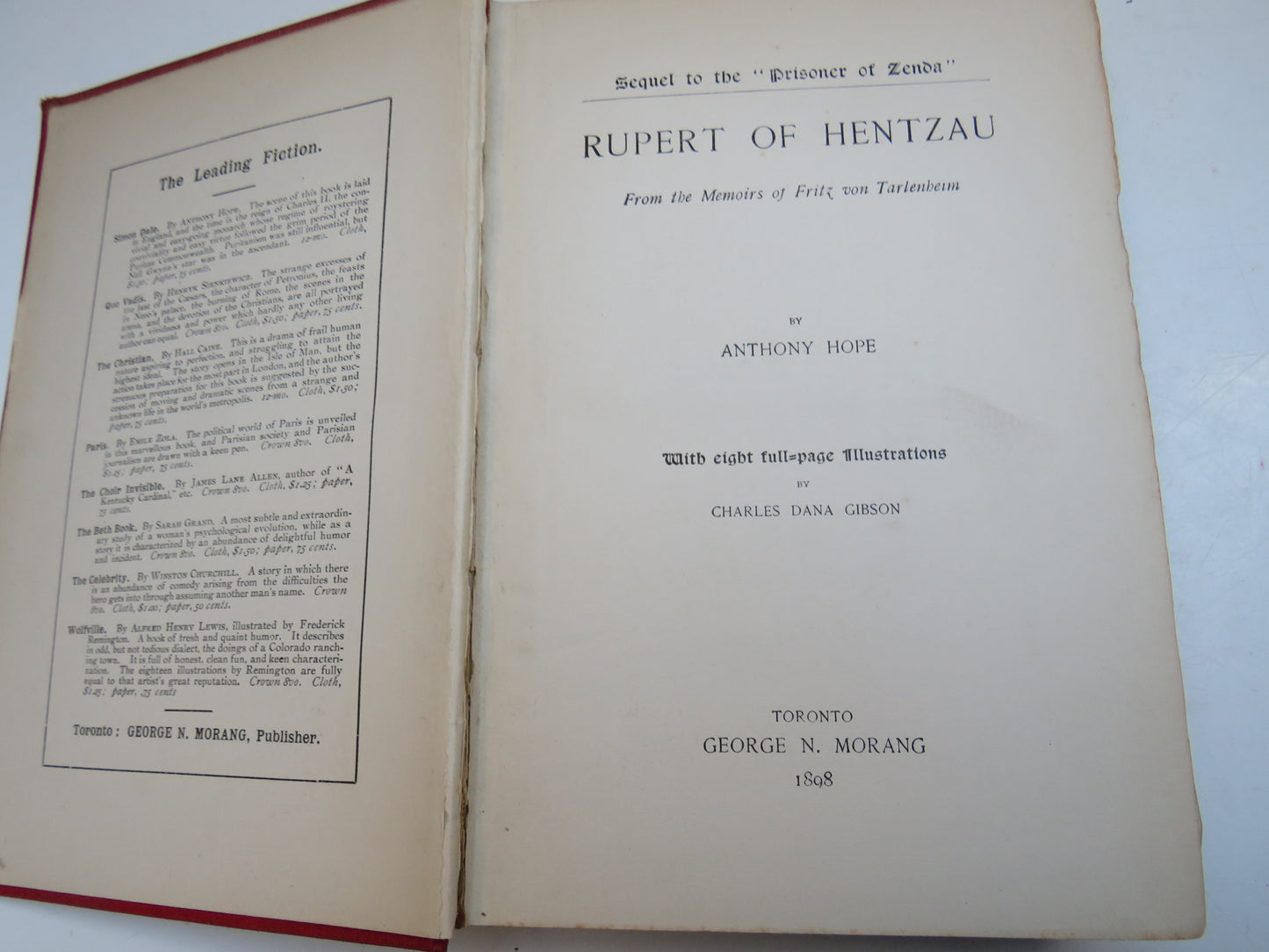Rupert of Hentzau From The Memoirs of Fritz Von Tarlenheim By Anthony Hope 1898