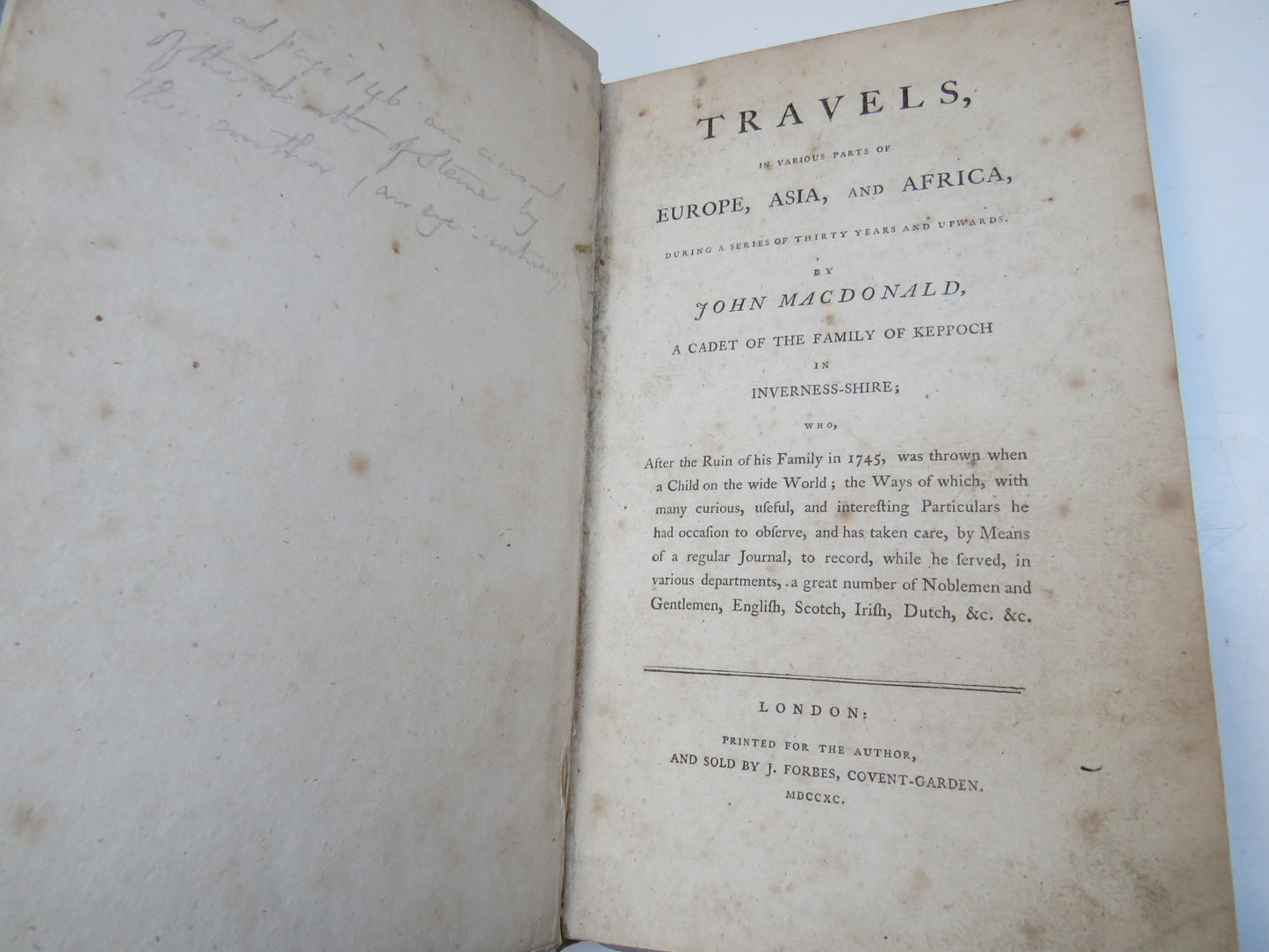 Travels In Various Parts of Europe, Asia, and Africa By John MacDonald 1790 Rare Antique Book