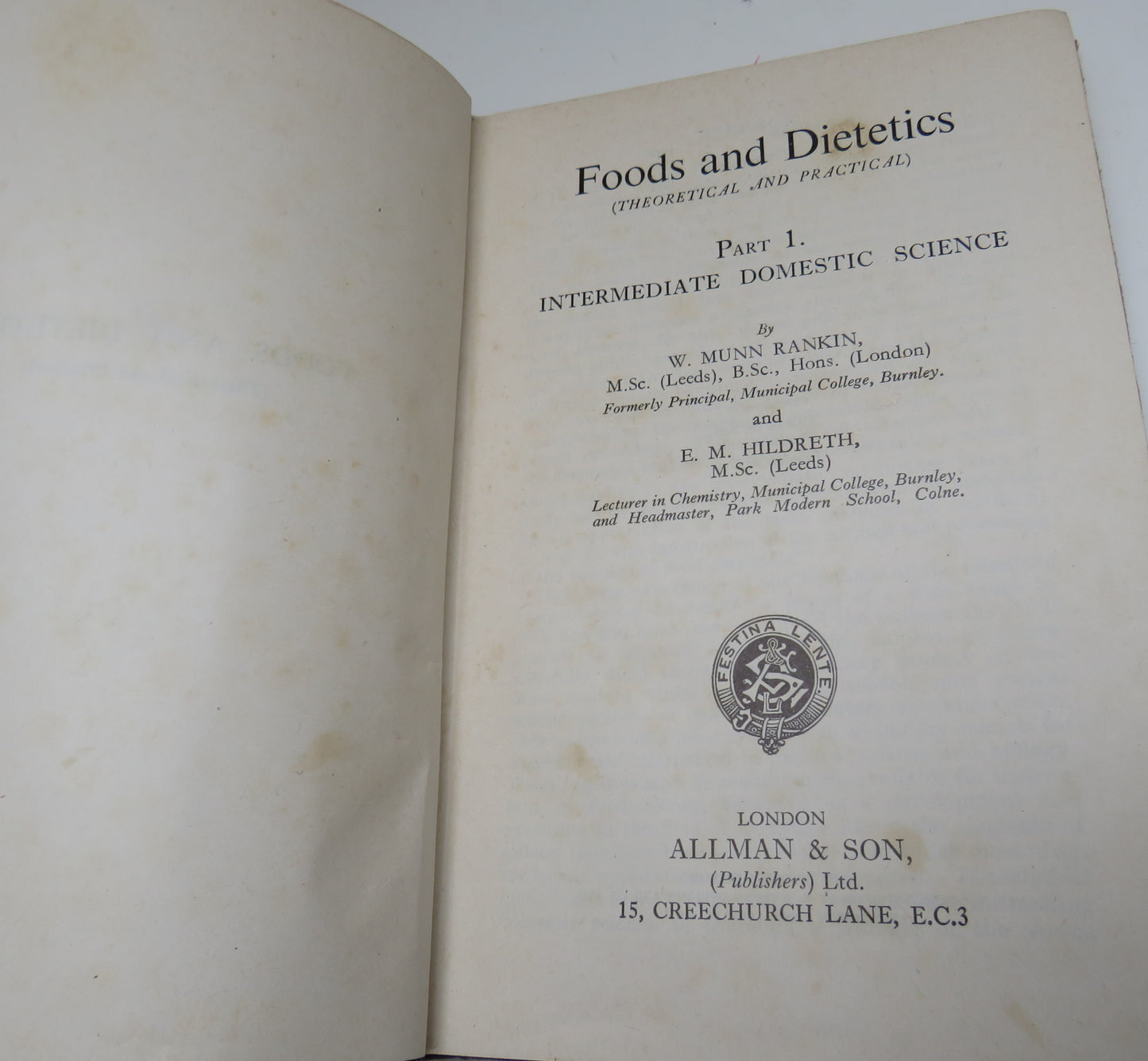 Intermediate Domestic Science, Part 1, Foods and Dietetics by Rankin and Hildreth, 1948