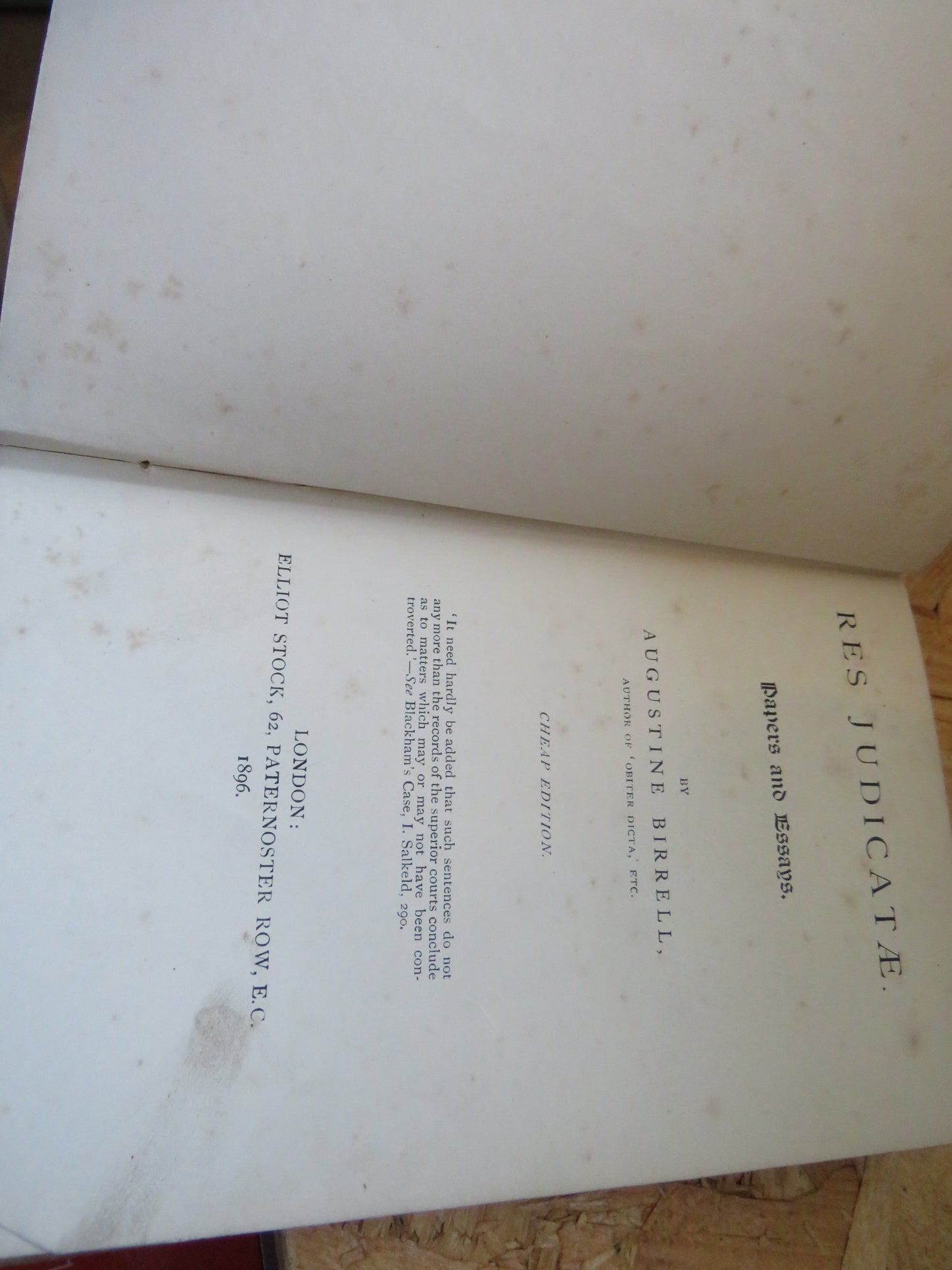 Res Judicatae Papers and Essays by Augustine Birrell 1896