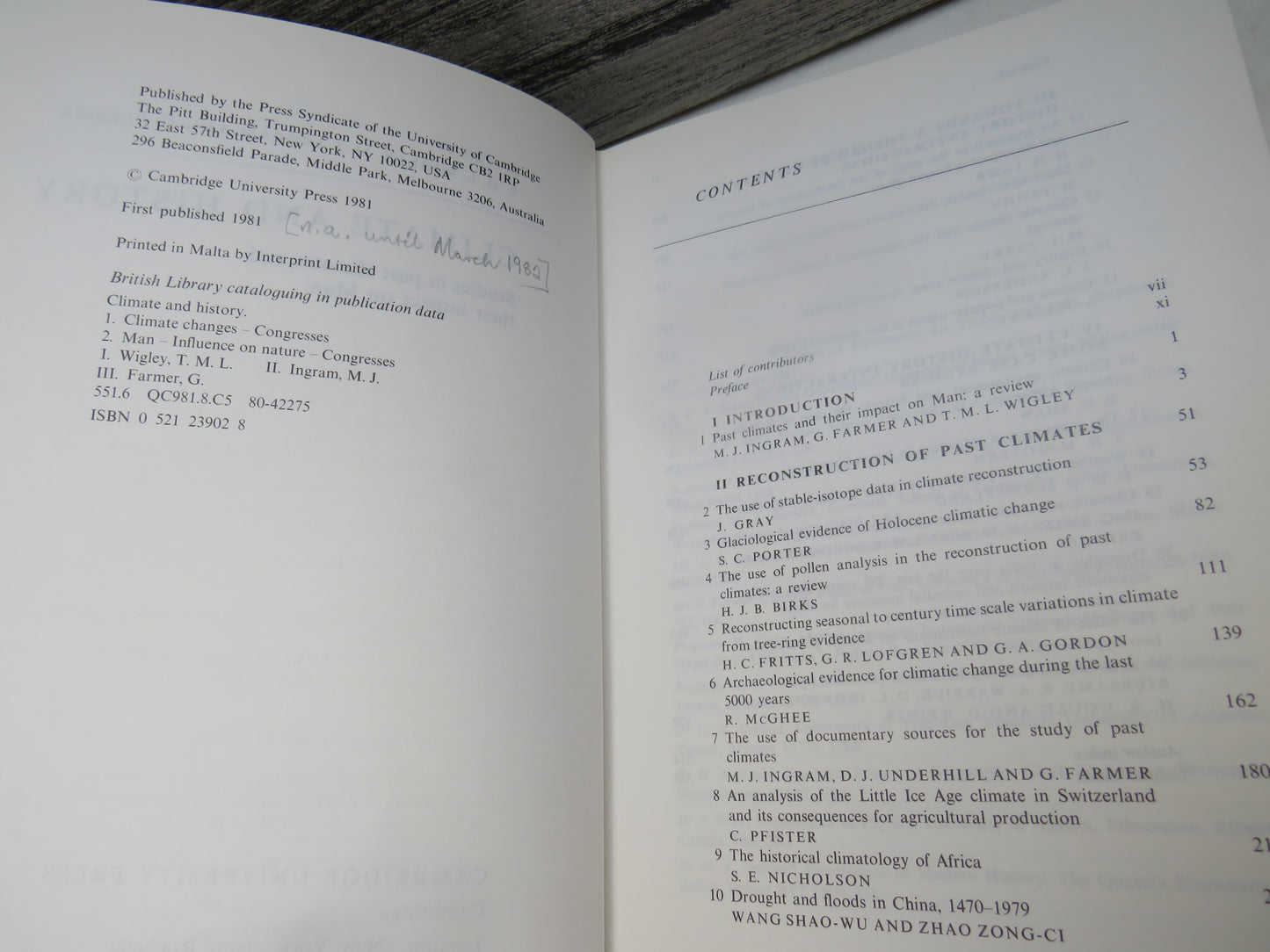 Climate and History Studies In Past Climates and Their Impact on Man Edited By T.M.L. Wigley, M. J. Ingram and G. Farmer 1981