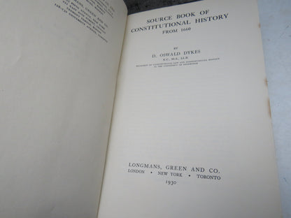 Source Book of Constitutional History from 1660 by D. Oswalde Dykes, 1930 book image 3