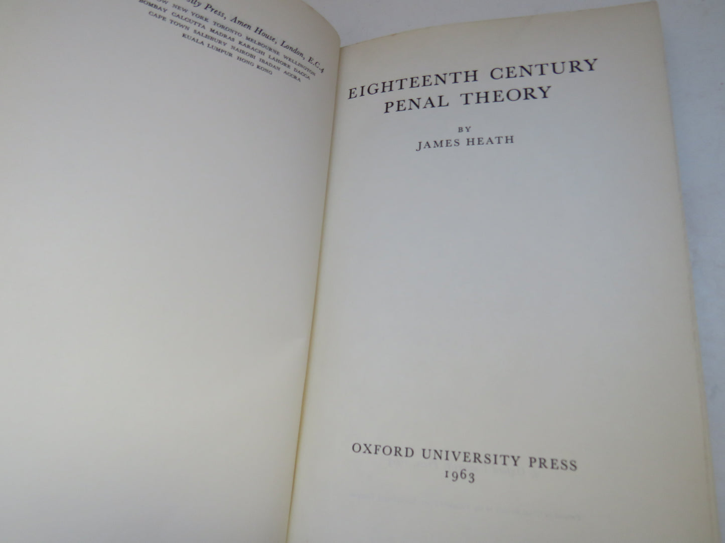 Eighteenth Century Penal Theory By James Heath 1963 Vintage Book