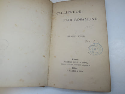 Callirrhoe: Fair Rosamund By Michael Field Antique Book book image 3