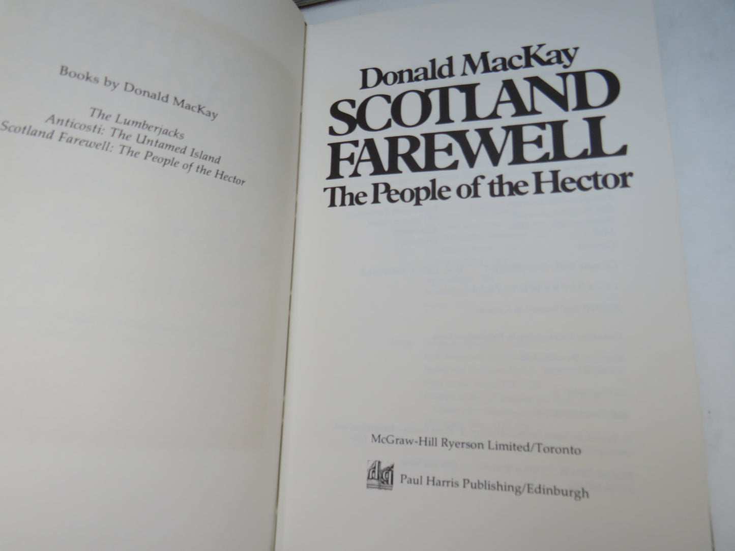 Scotland Farewell The People of the Hector By Donald Mackay 1980