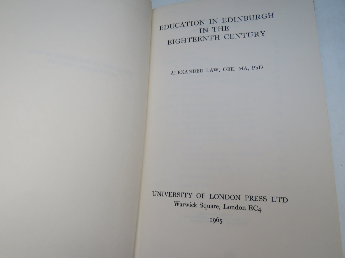 Education In Edinburgh In The Eighteenth Century By Alexander Law 1965