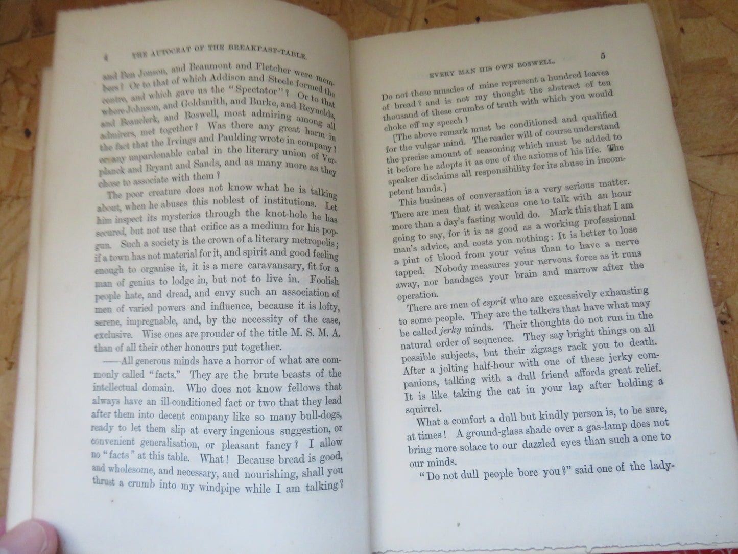 The Autocrat of The Breakfast-Table Every Man His Own Boswell By Oliver Wendell Holmes 1859