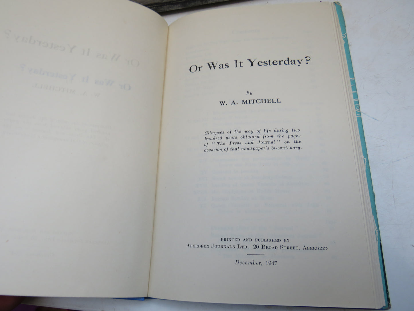 Or Was It Yesterday?  By W. A. Mitchell, 1947, Vintage Book