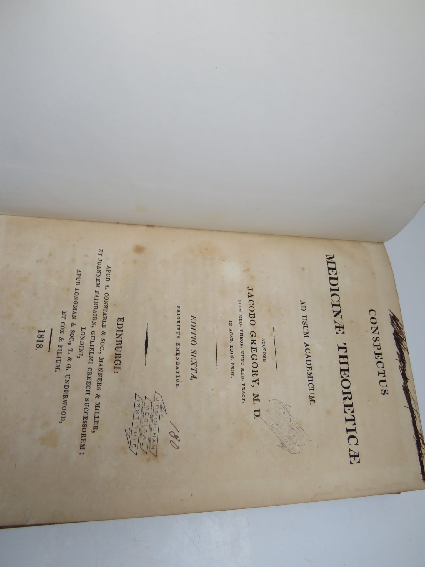 Conspectus Medicinae Theoreticae Ad Usum Academicum Auctore Jacobo Gregory 1818