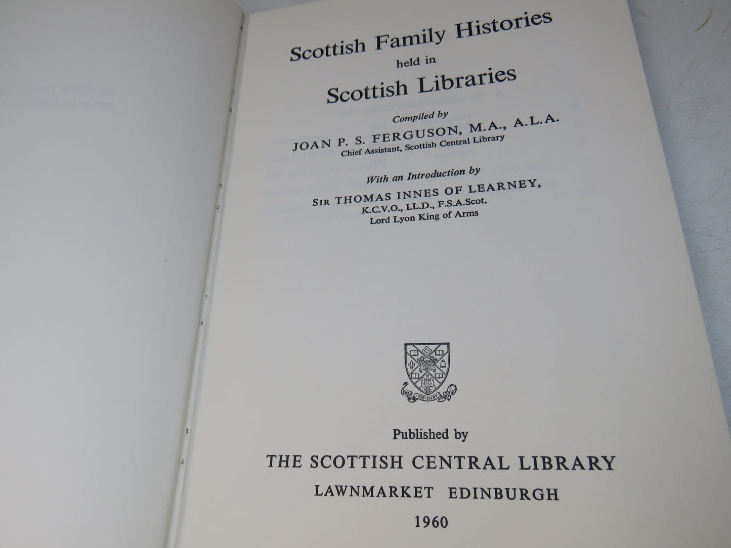 Scottish Family Histories Held In Scottish Libraries Compiled By Joan P.S. Ferguson 1960, book image 4
