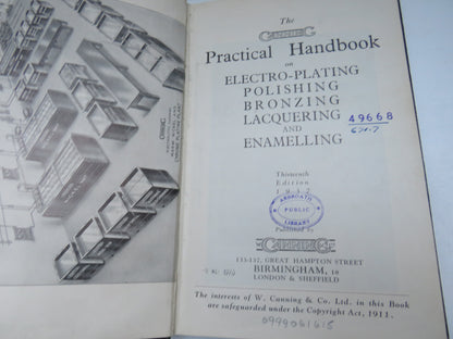 The Canning Practical Handbook On Electro-Plating, Polishing, Bronzing, Lacquering and Enamelling 1937