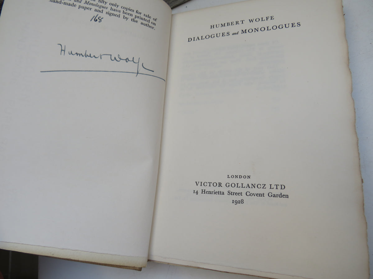 Dialogues and Monologues By Humbert Wolfe 1928 Author Signed