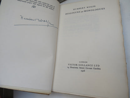 Dialogues and Monologues By Humbert Wolfe 1928 Author Signed