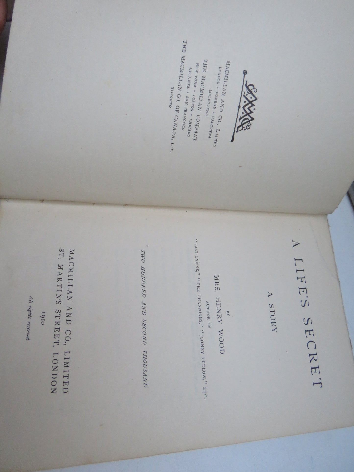 A Life's Secret A Story By Mrs. Henry Wood 1910