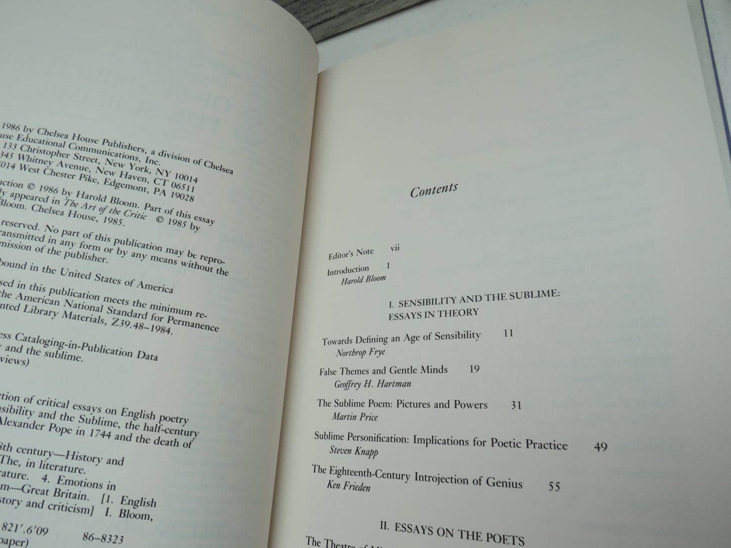Modern Critical Views Poets of Sensibility and The Sublime Edited and With an Introduction By Harold Bloom 1986, book image 5