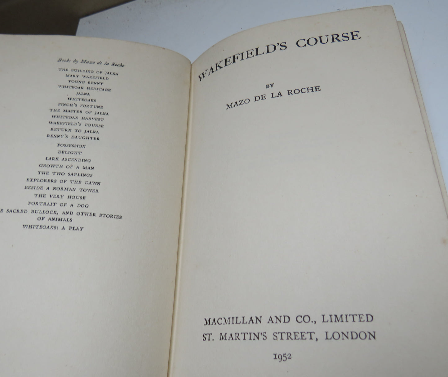 Wakefield's Course By Mazo De La Roche 1952
