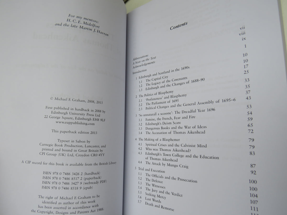 The Blasphemies of Thomas Aikenhead Boundaries of Belief on the Eve of the Enlightenment By Michael F. Graham 2013