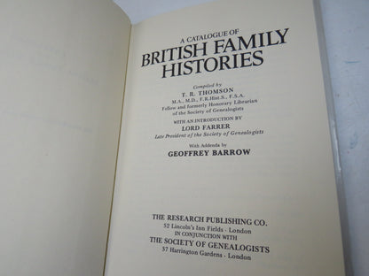 A Catalogue of British Family Histories Compiled By T.R. Thomson 1980 book image 4