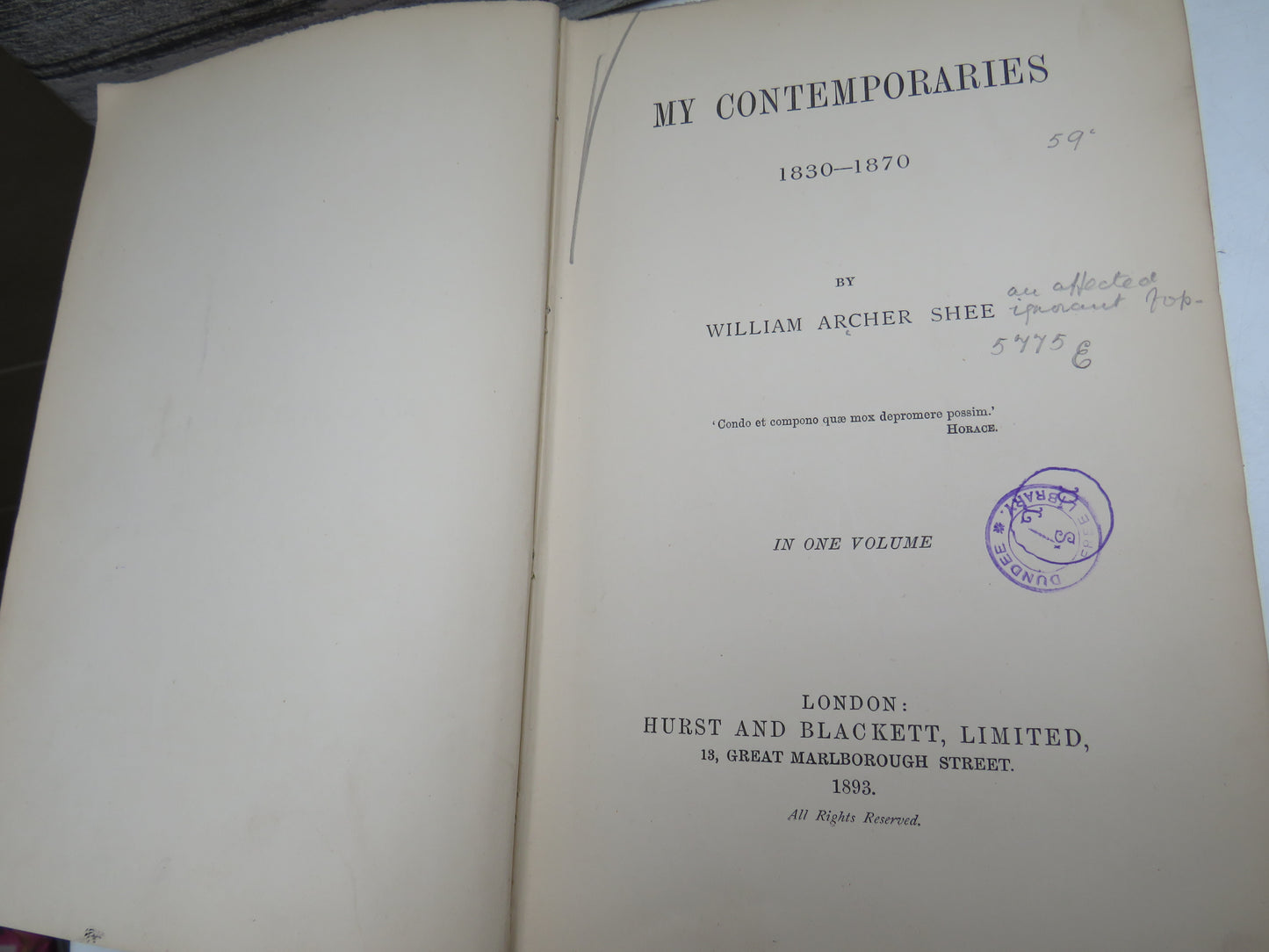 My Contemporaries 1830-1870 By William Archer Shee 1893