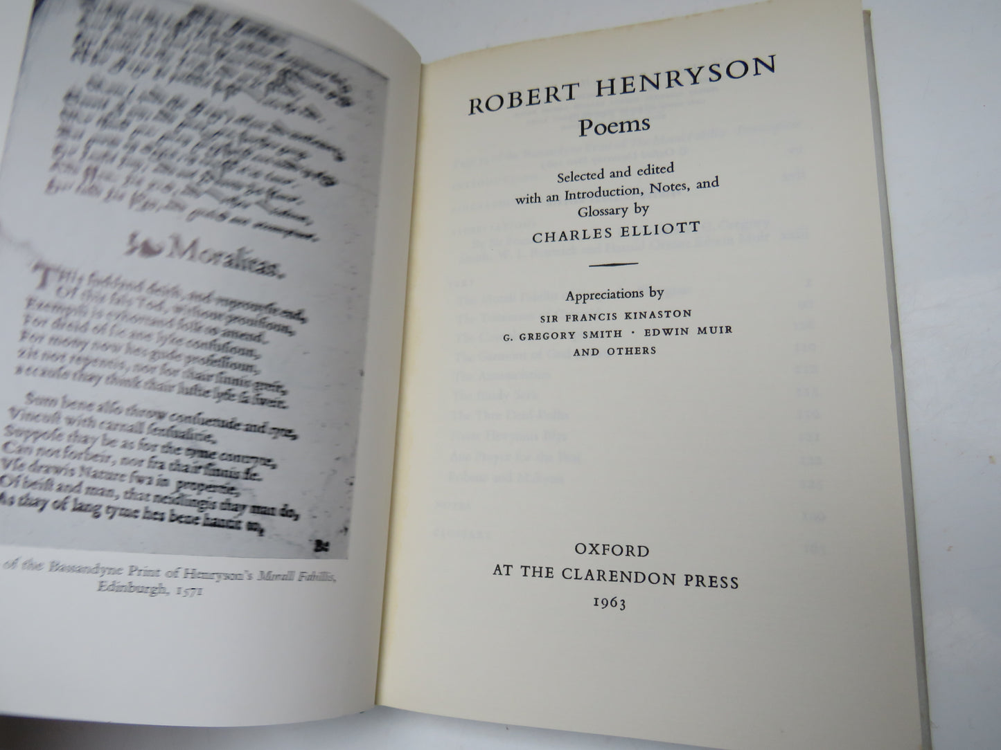 Robert Henryson Poems Selected and Edited With An Introduction, Notes and Glossary By Charles Elliott 1963