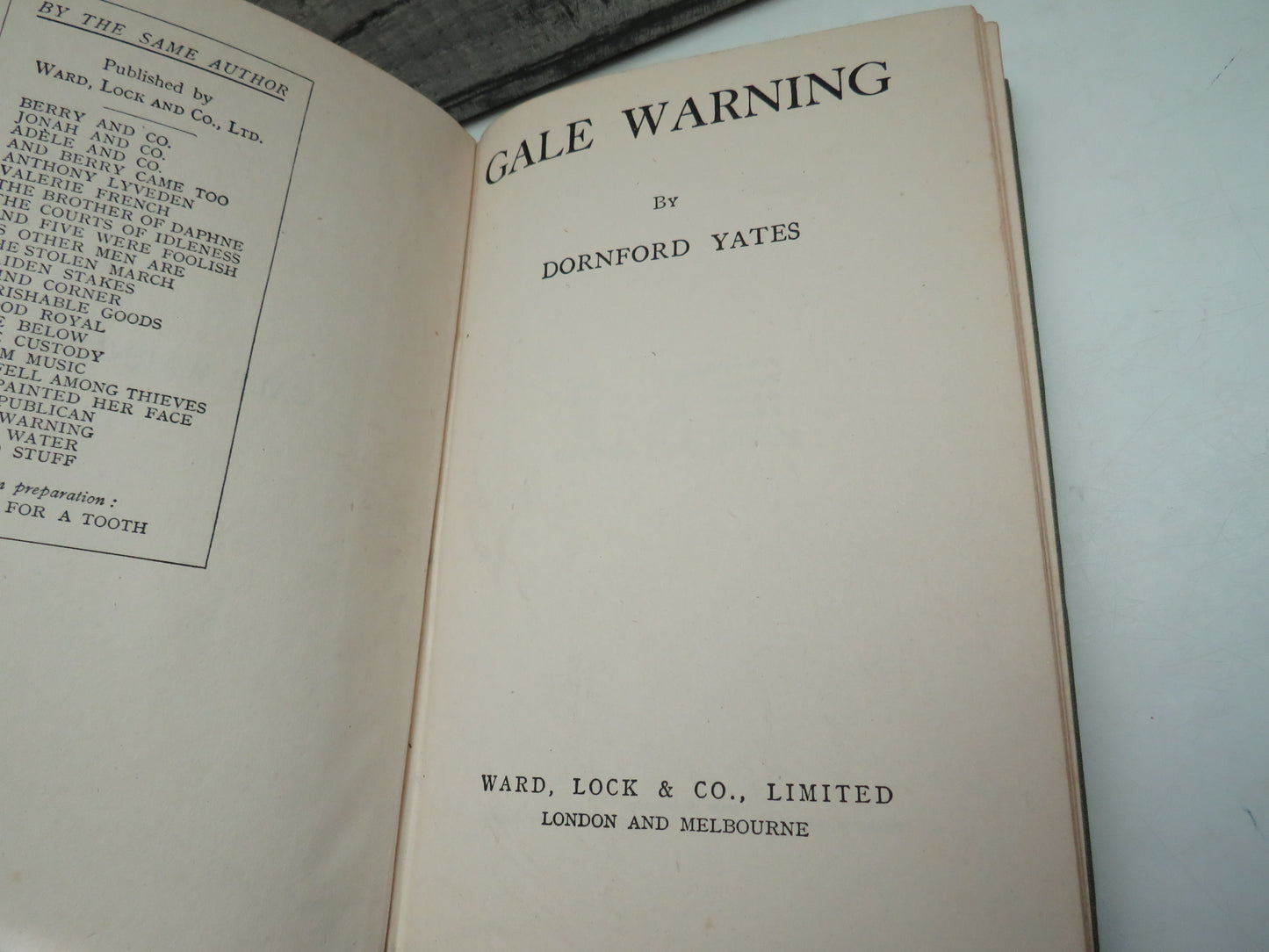 Gale Warning By Dornford Yates 1943