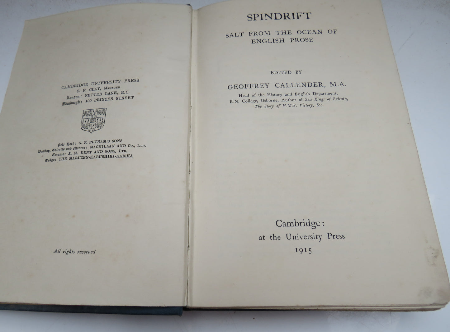 Spindrift Salt From The Ocean of English Prose Edited By Geoffrey Callender 1915