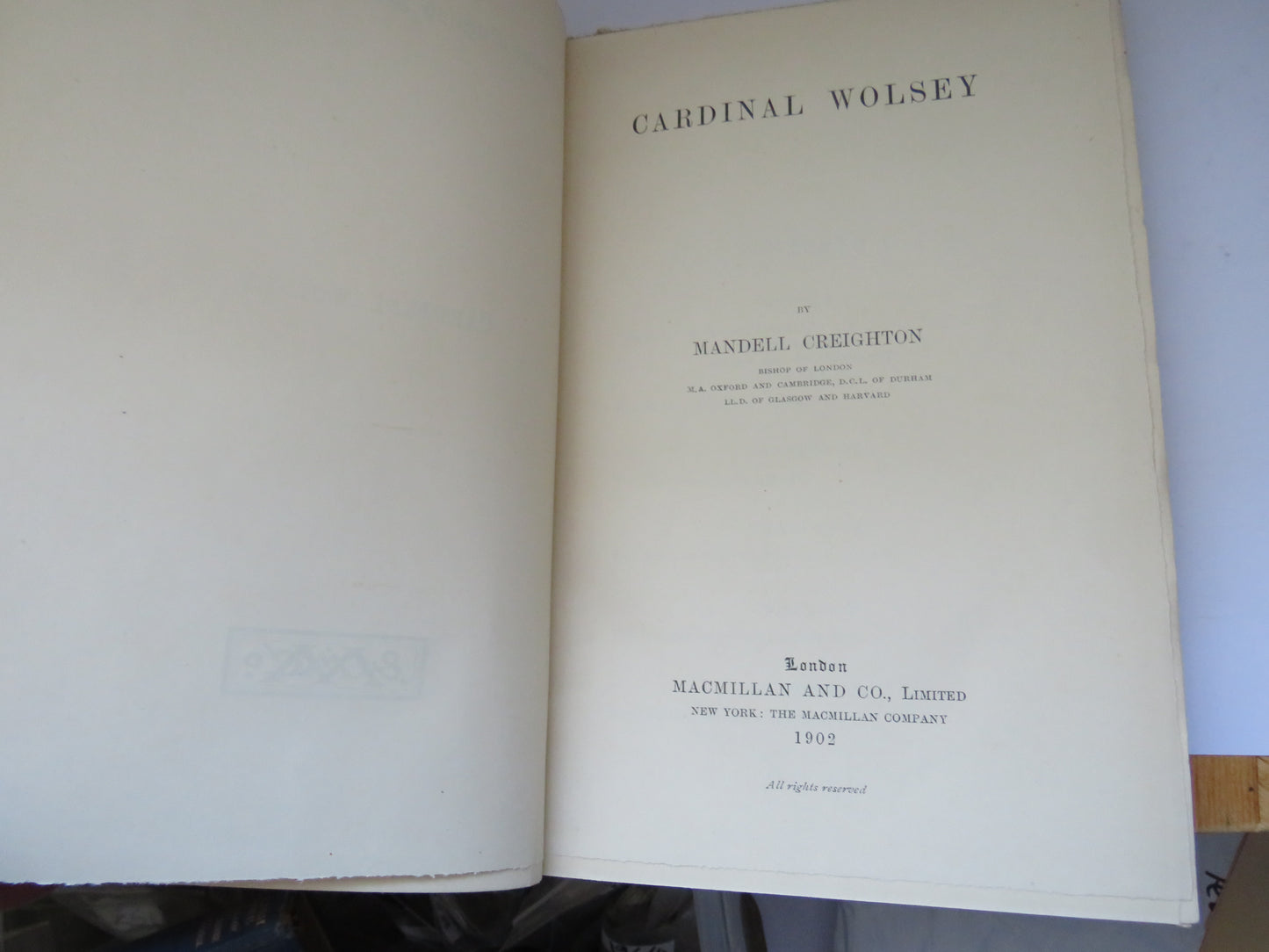 Antique Book of 'cardinal wolsey by mandell creighton 1902'