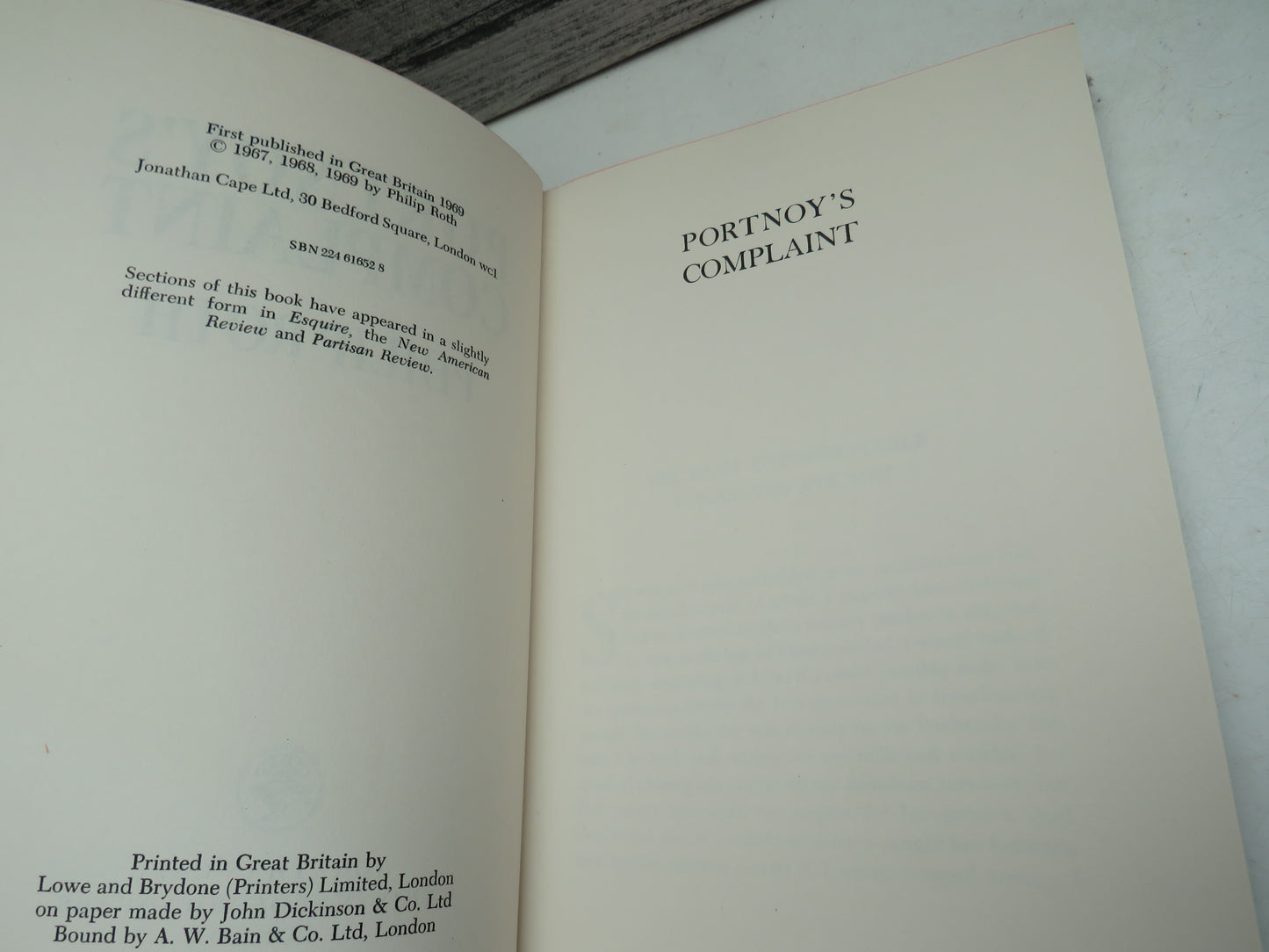 Portnoy's  Complaint By Philip Roth 1969