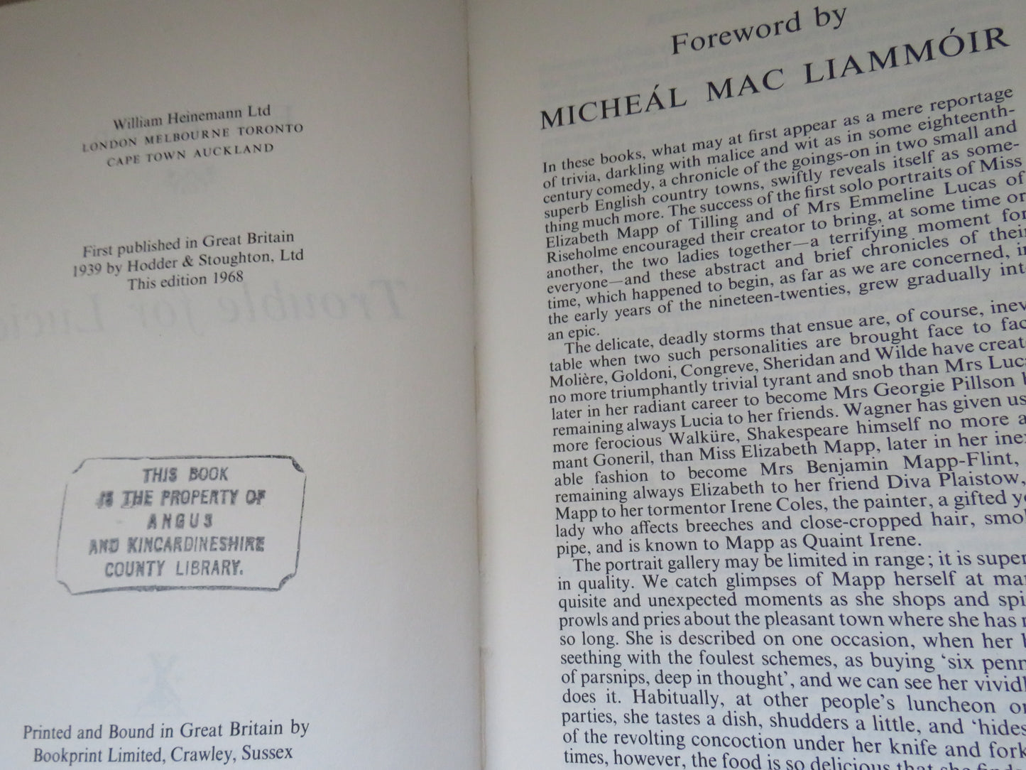 Vintage Book of 'trouble for lucia by e f benson 1968'