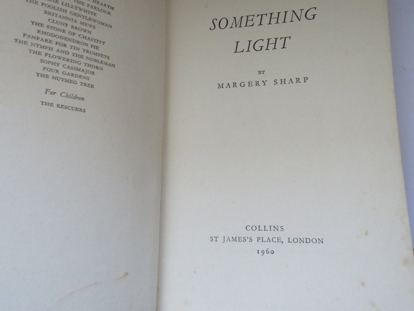 Vintage Book of 'something light by margery sharp 1960'