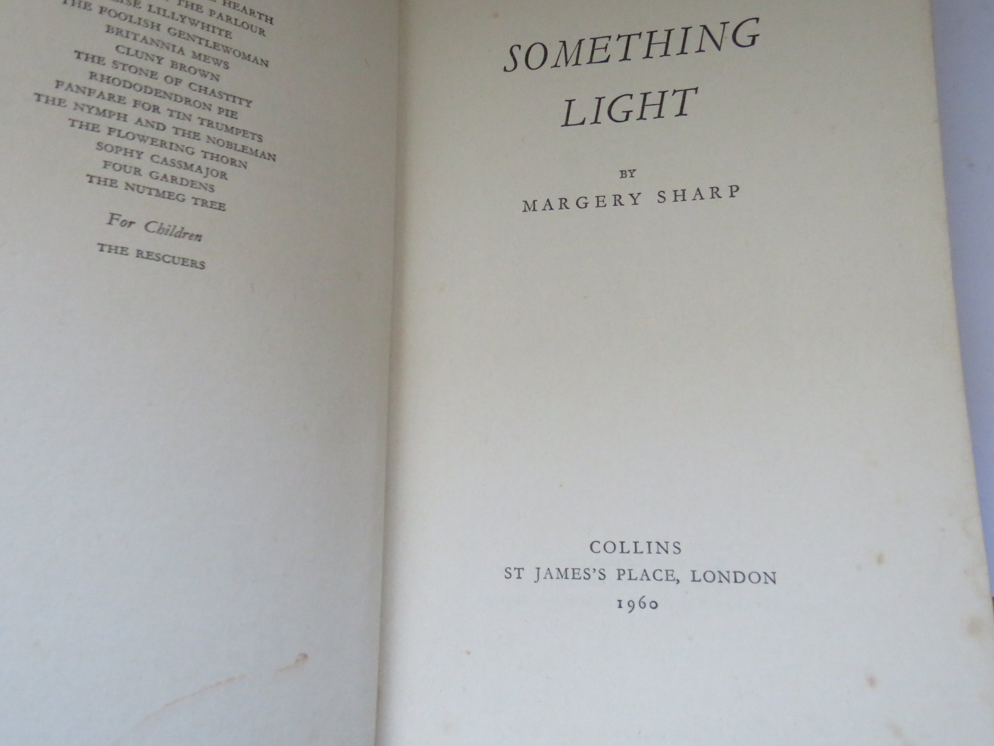 Vintage Book of 'something light by margery sharp 1960'