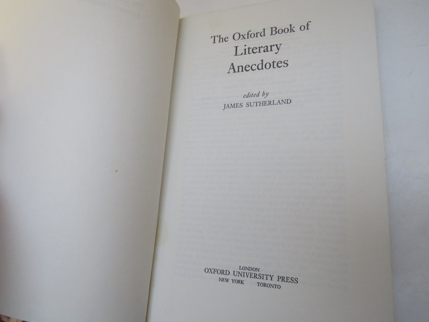 The Oxford Book of Literary Anecdotes Edited By James Sutherland 1976