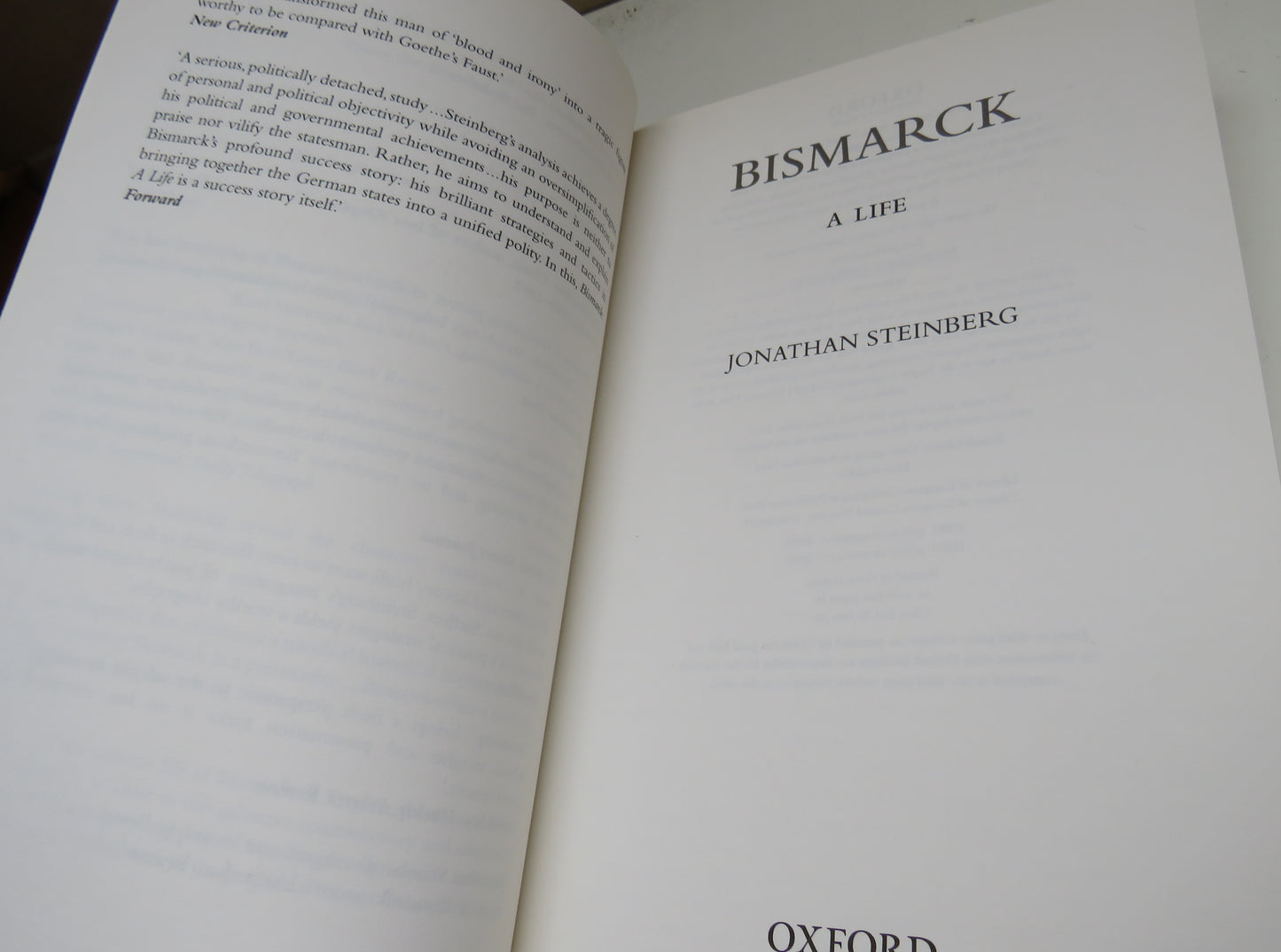 Bismarck A Life By Jonathan Steinberg 2012